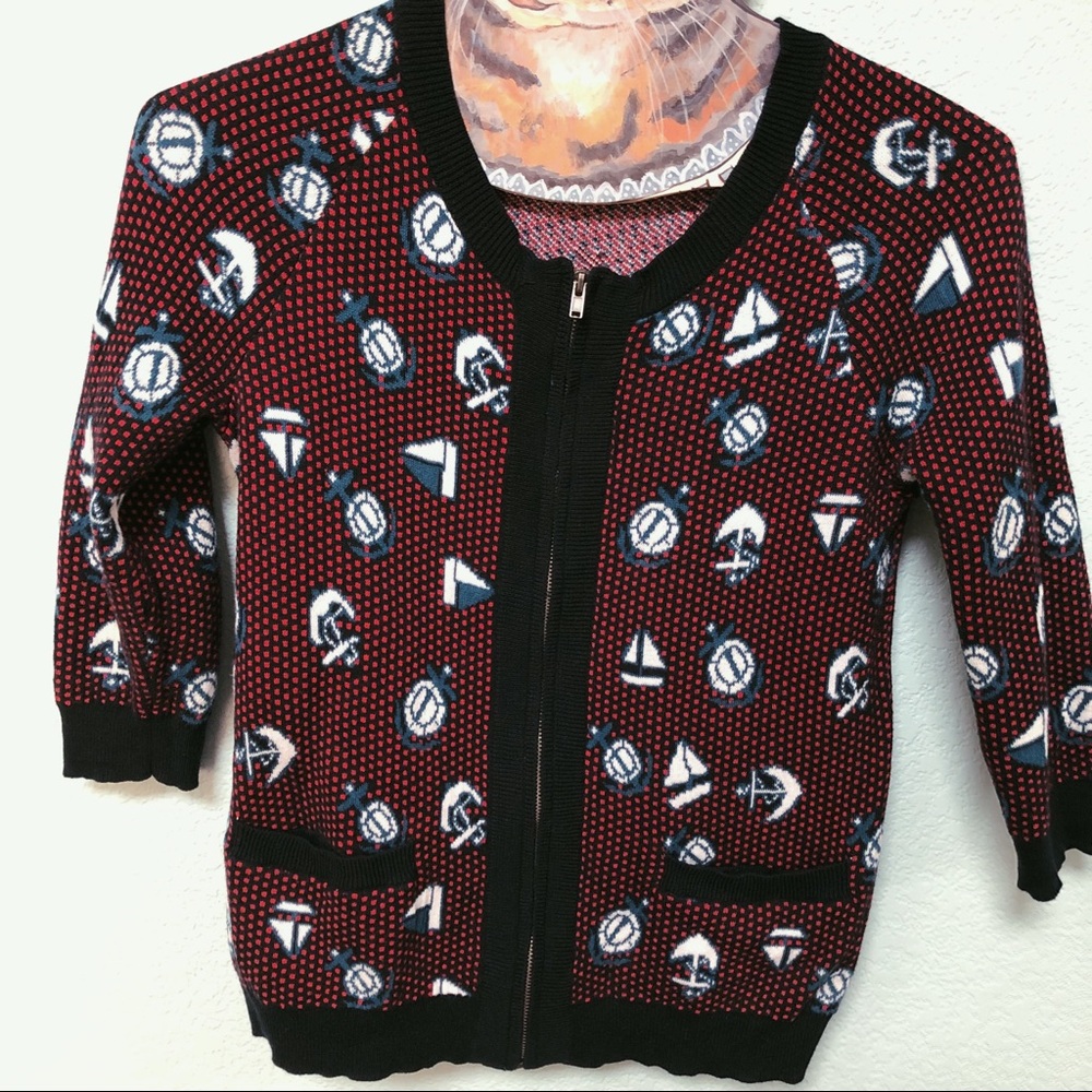 UO Cooperative Nautical Sailor Print Zip Cardigan